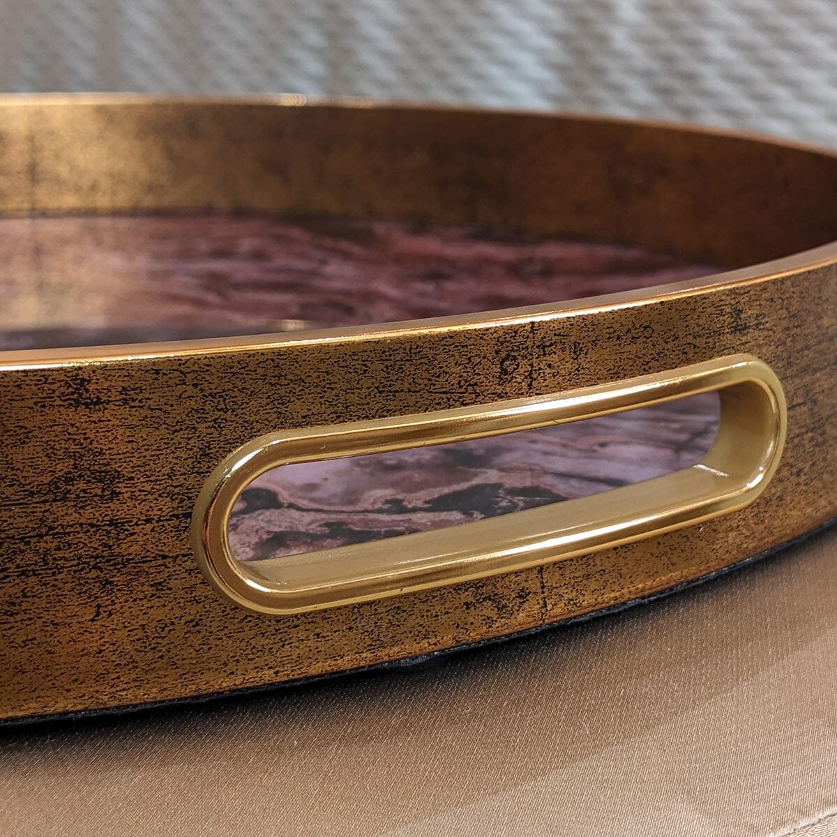 Gnache Bronze Round Marble Effect Decorative Tray Accessories