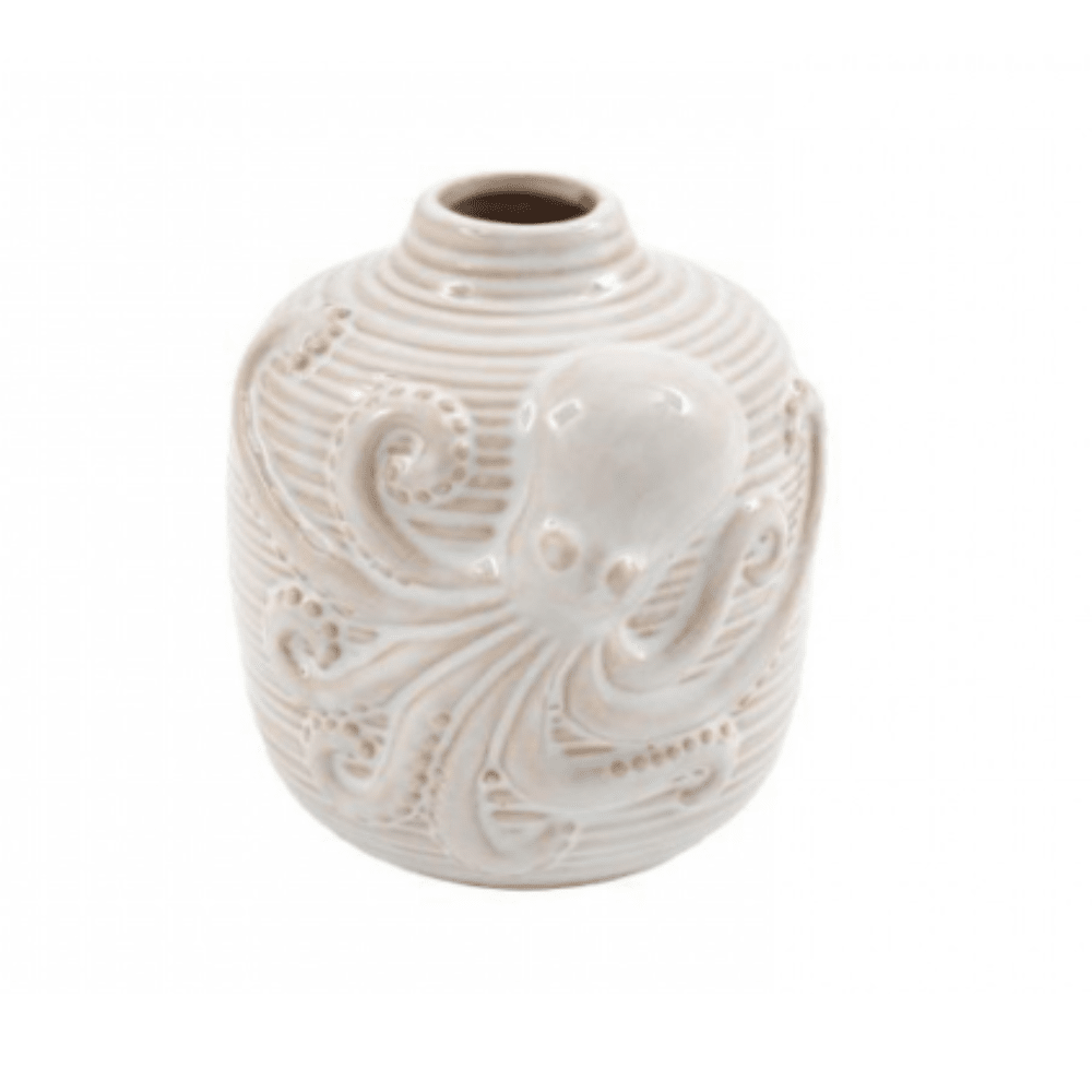 Grayson Cream Striped 3D Octopus Detail Vase Accessories