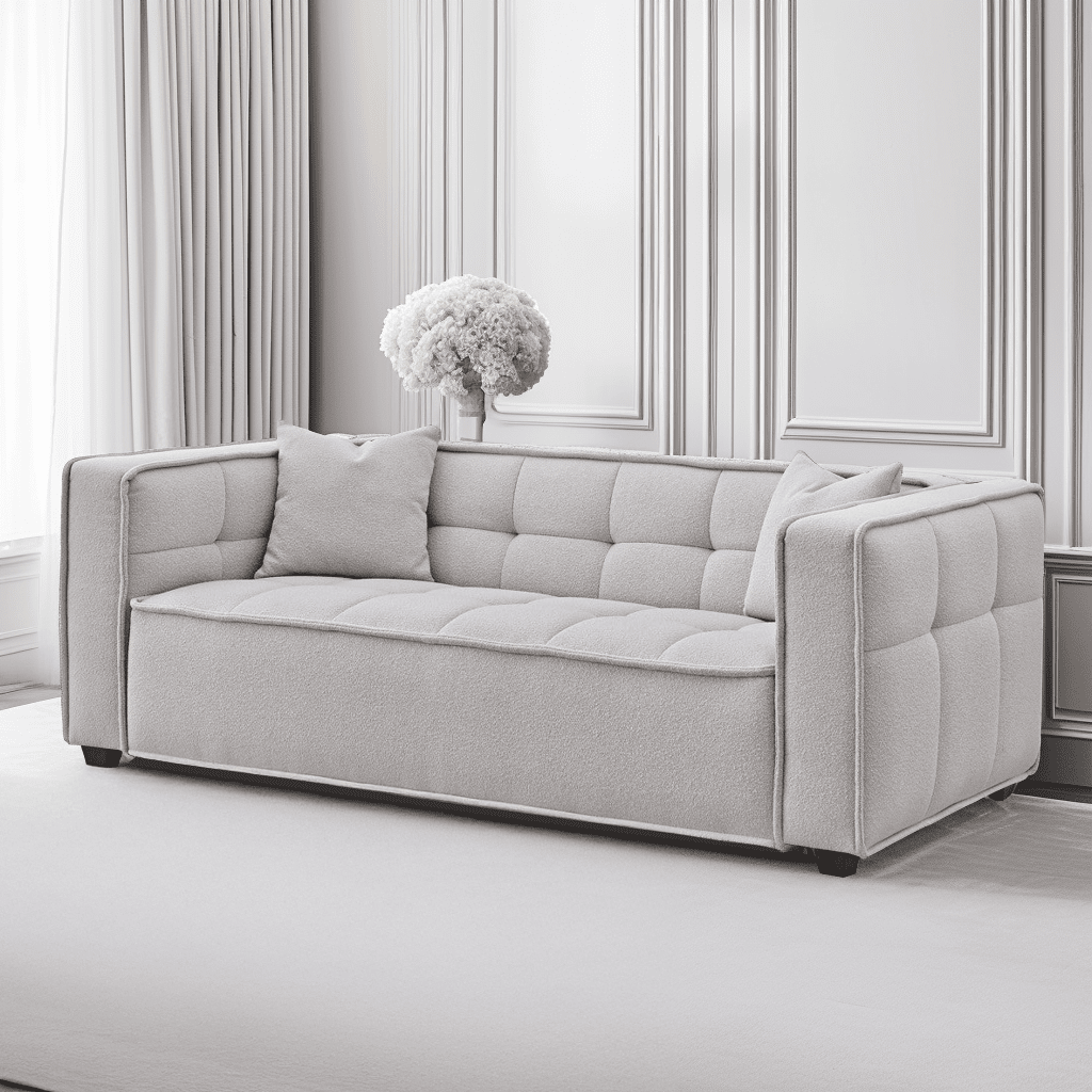 Hadlee Quilted Putty Boucle 3 Seater Sofa Sofa