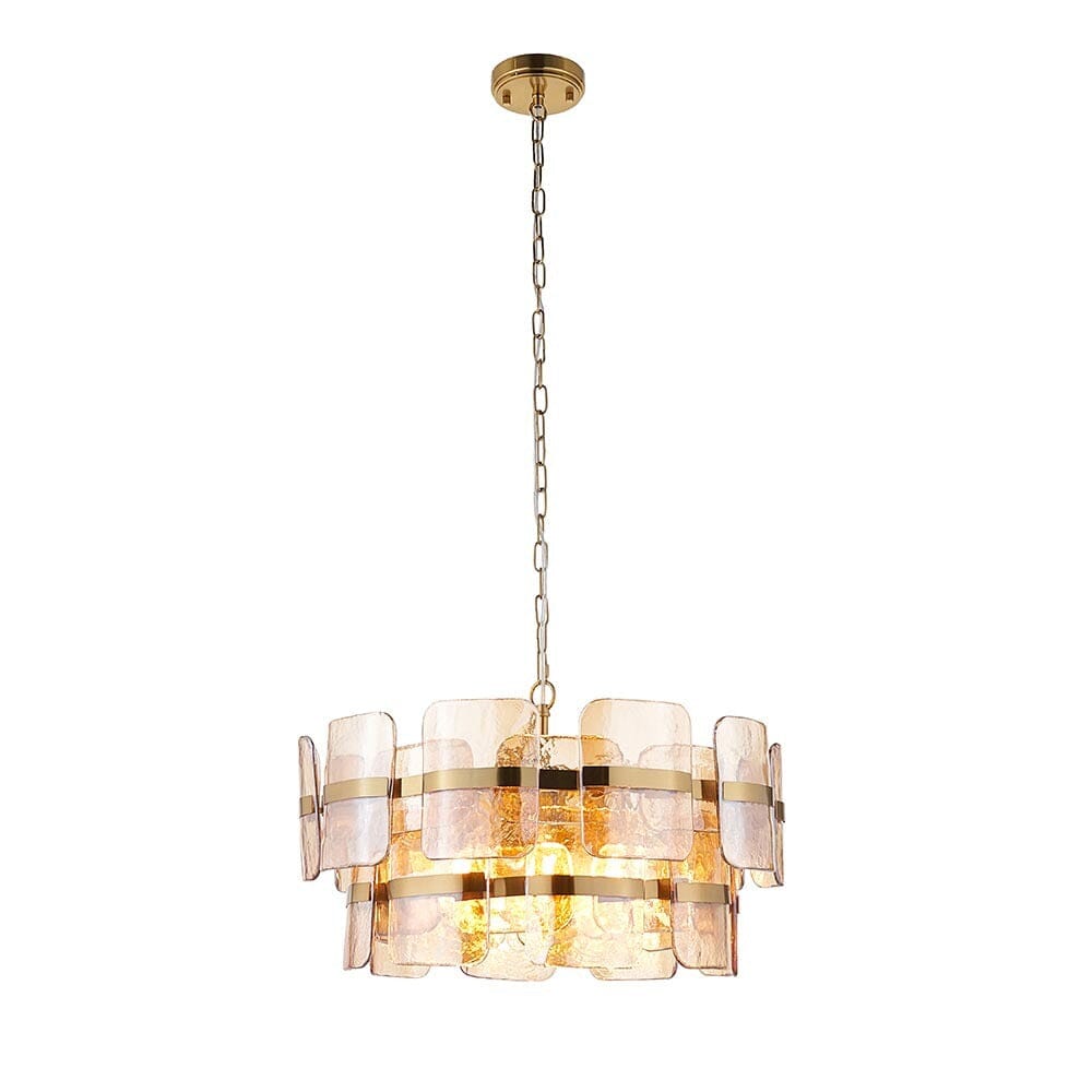 Hailsey Large Amber Glass & Gold 2 Tier Pendant Ceiling Light Lighting