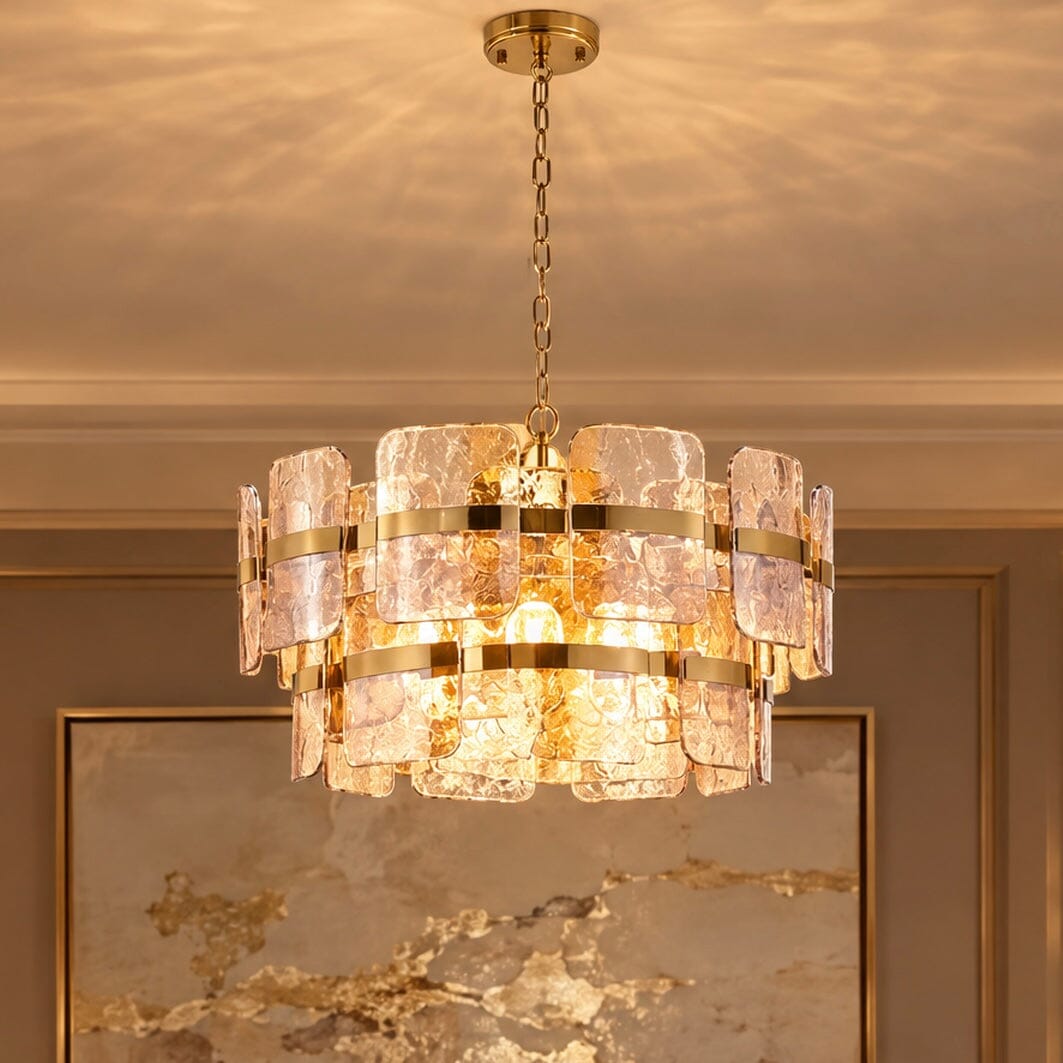 Hailsey Large Amber Glass & Gold 2 Tier Pendant Ceiling Light Lighting