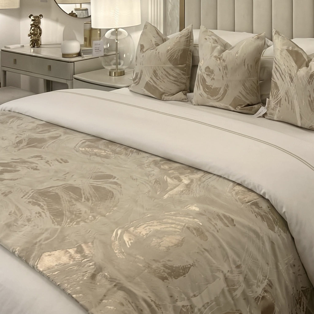 Harlow Cream & Gold Metallic Bed Runner Textiles
