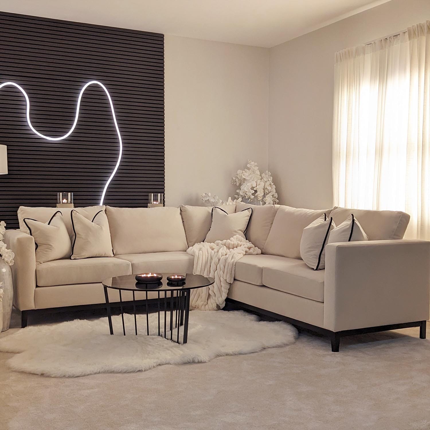 Harmony Cream Velvet Sofa Range With Black Wooden Plinth MTO Sofa