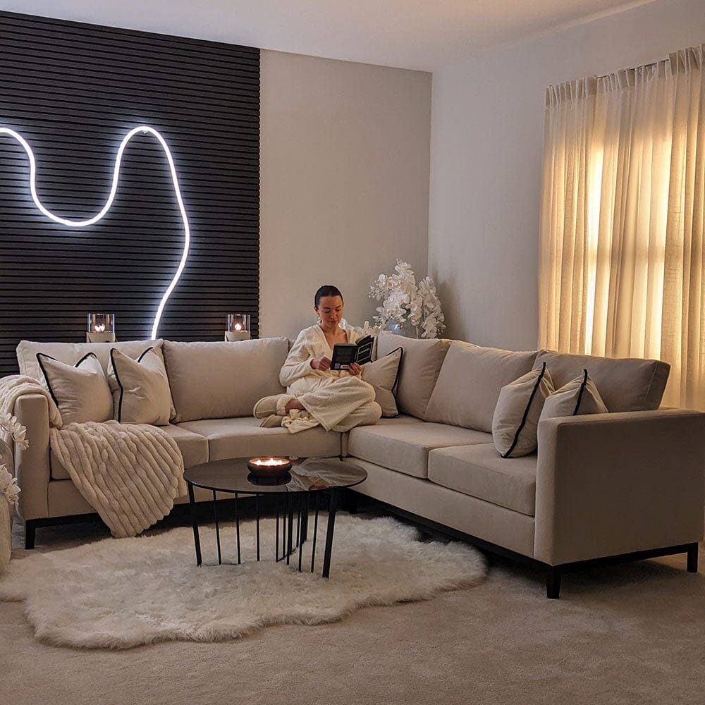 Harmony Cream Velvet Sofa Range With Black Wooden Plinth MTO Sofa