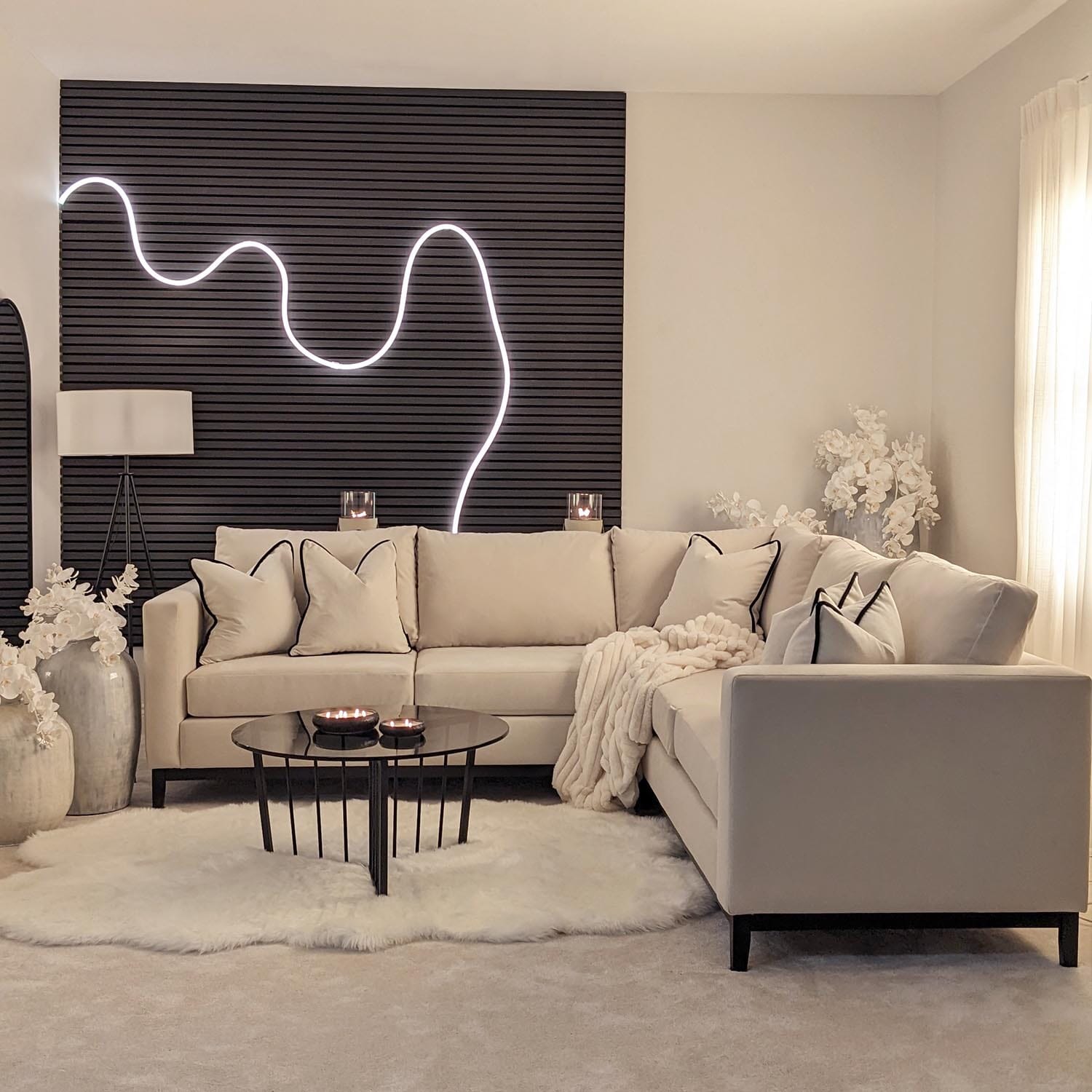 Harmony Cream Velvet Sofa Range With Black Wooden Plinth MTO Sofa