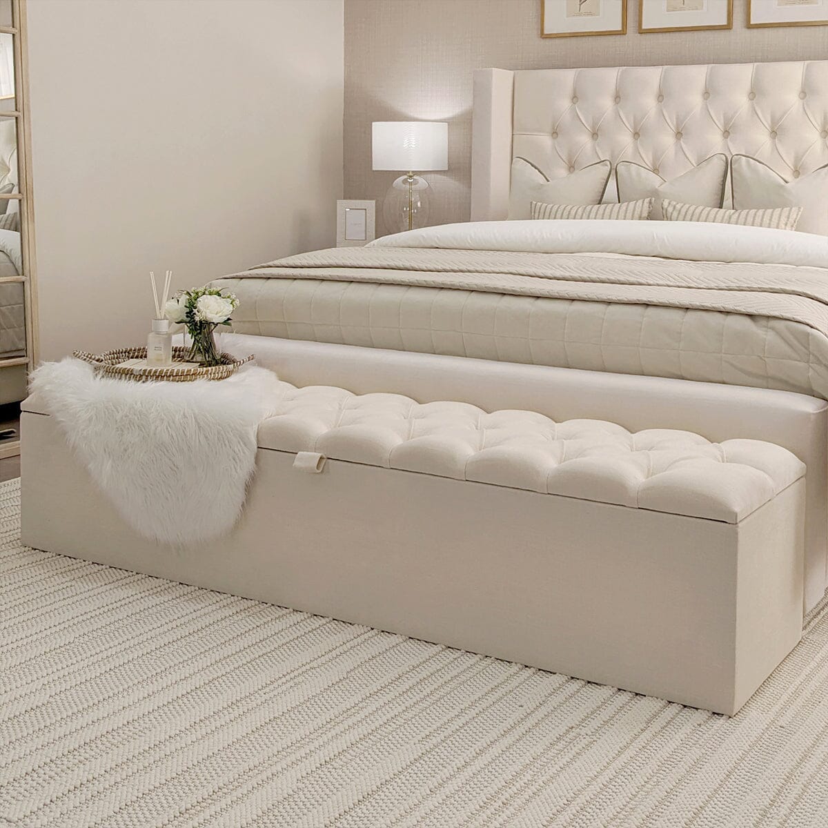 Harper Luxury Beige Textured Ottoman Box Furniture