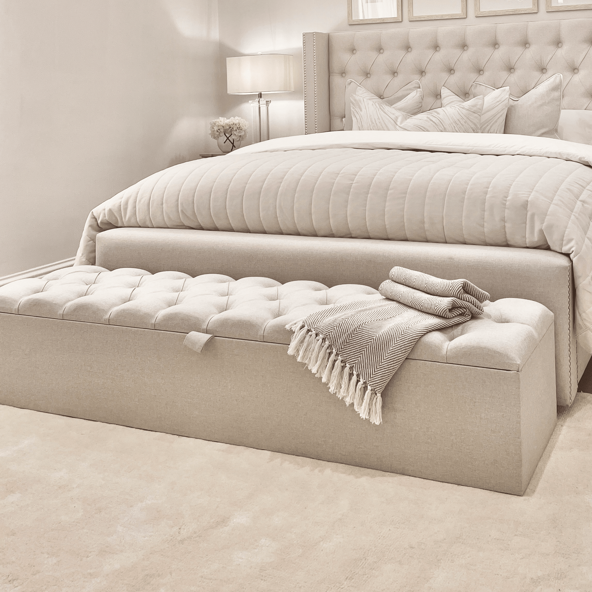 Harper Luxury Grey Buttoned Ottoman Box Furniture