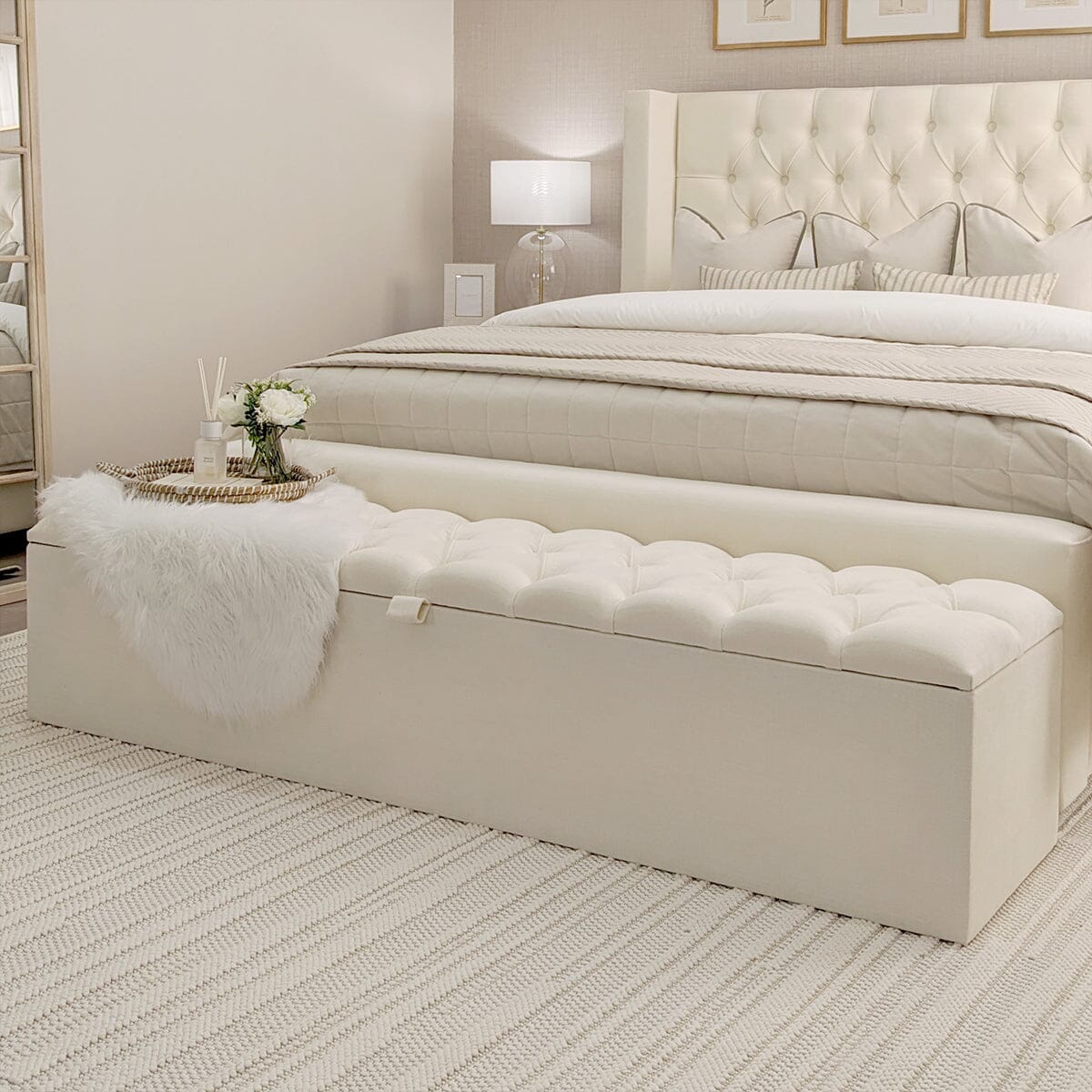 Harper Luxury Ivory Textured Ottoman Box Furniture
