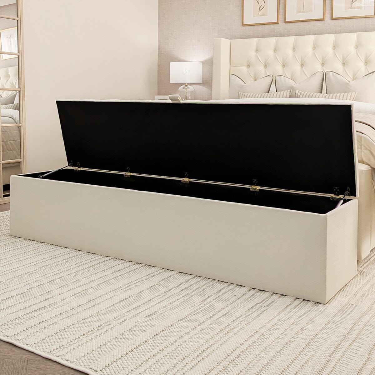Harper Luxury Ivory Textured Ottoman Box Furniture
