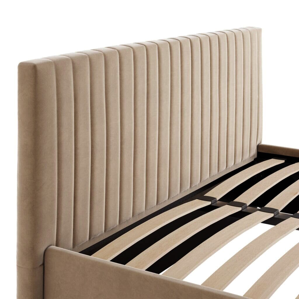 Harriet Beige Velvet Channelled Ottoman Bed Beds and Headboards