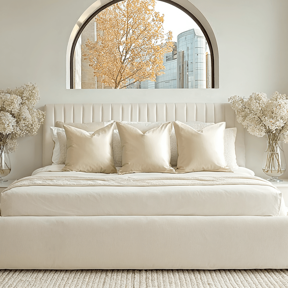 Harriet Low Ecru Textured Channelled Ottoman Bed Beds and Headboards