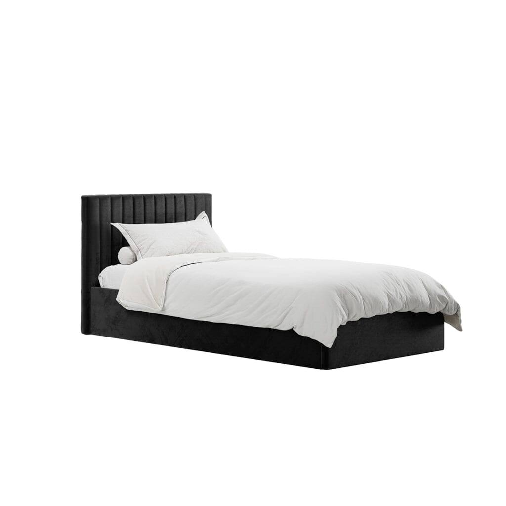 Harriet Single Low Black Velvet Channelled Ottoman Bed Beds and Headboards