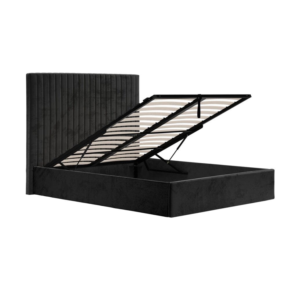 Harriet Tall Black Velvet Channelled Ottoman Bed Beds and Headboards