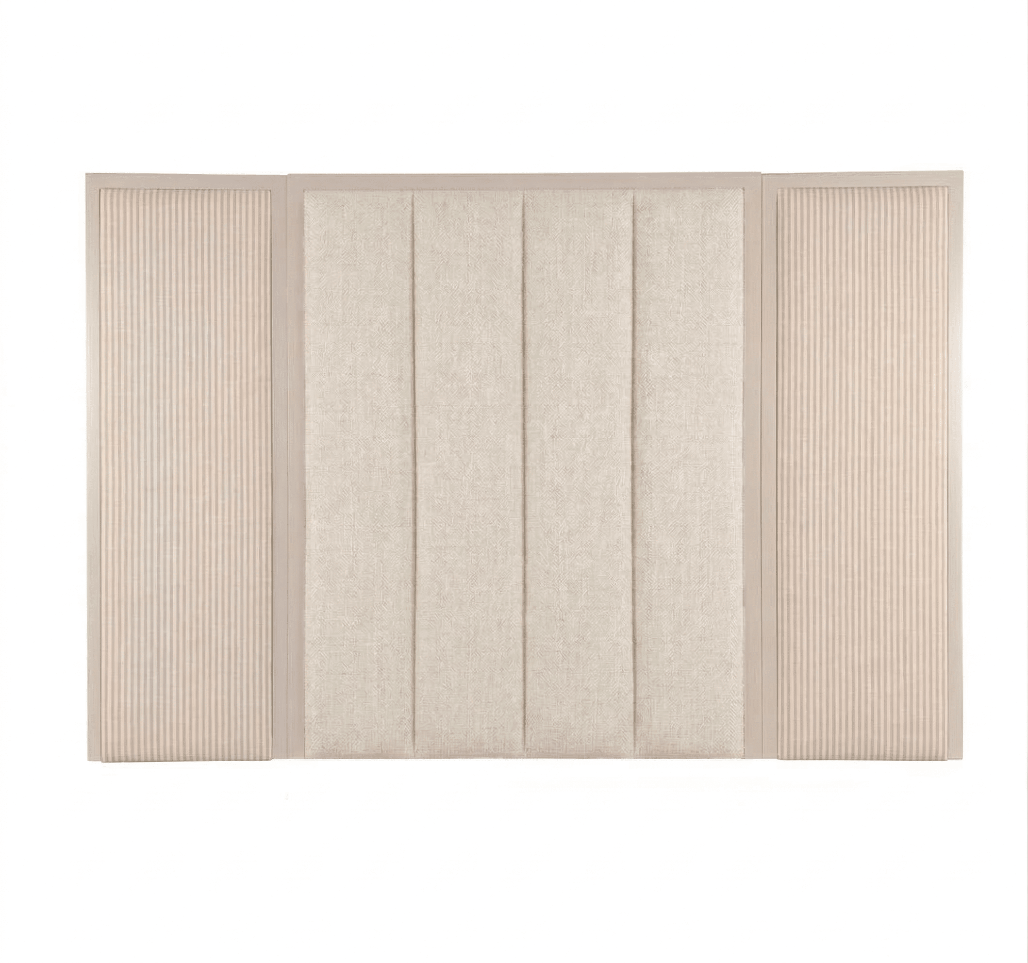 Harrington Almond Woven Channelled Headboard with Soft Pink Frame & Pink Stripe Accent Wings Beds and Headboards