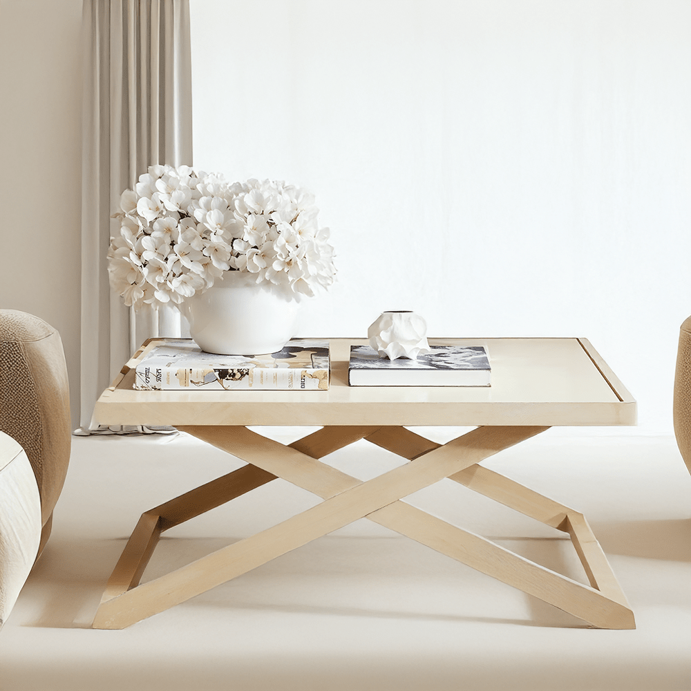 Harrow Lightwash Wood Cross Base Coffee Table Furniture
