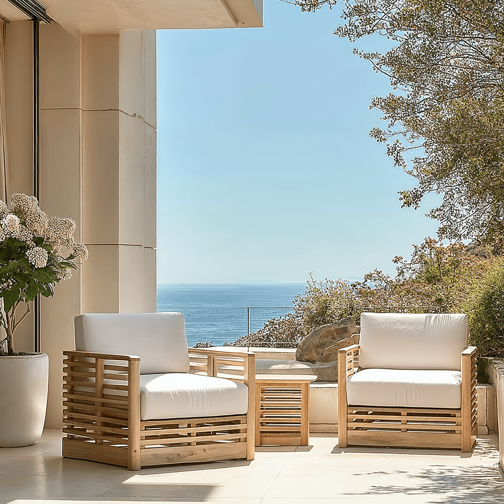Havana Outdoor Cream & Lightwash Acacia Wood 2 Chair Lounge Set Outdoor
