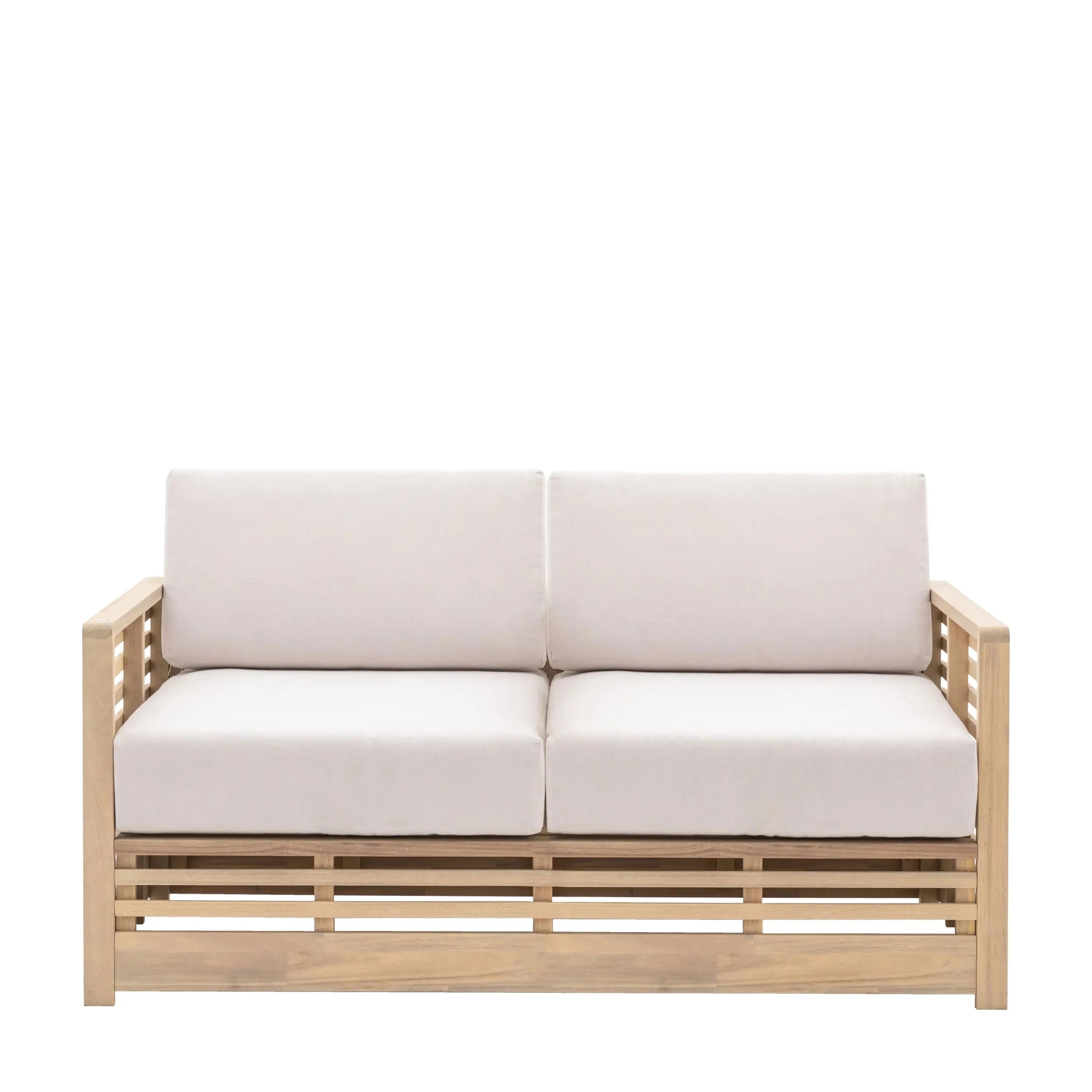 Havana Outdoor Cream & Lightwash Acacia Wood 2 Seater Sofa Outdoor