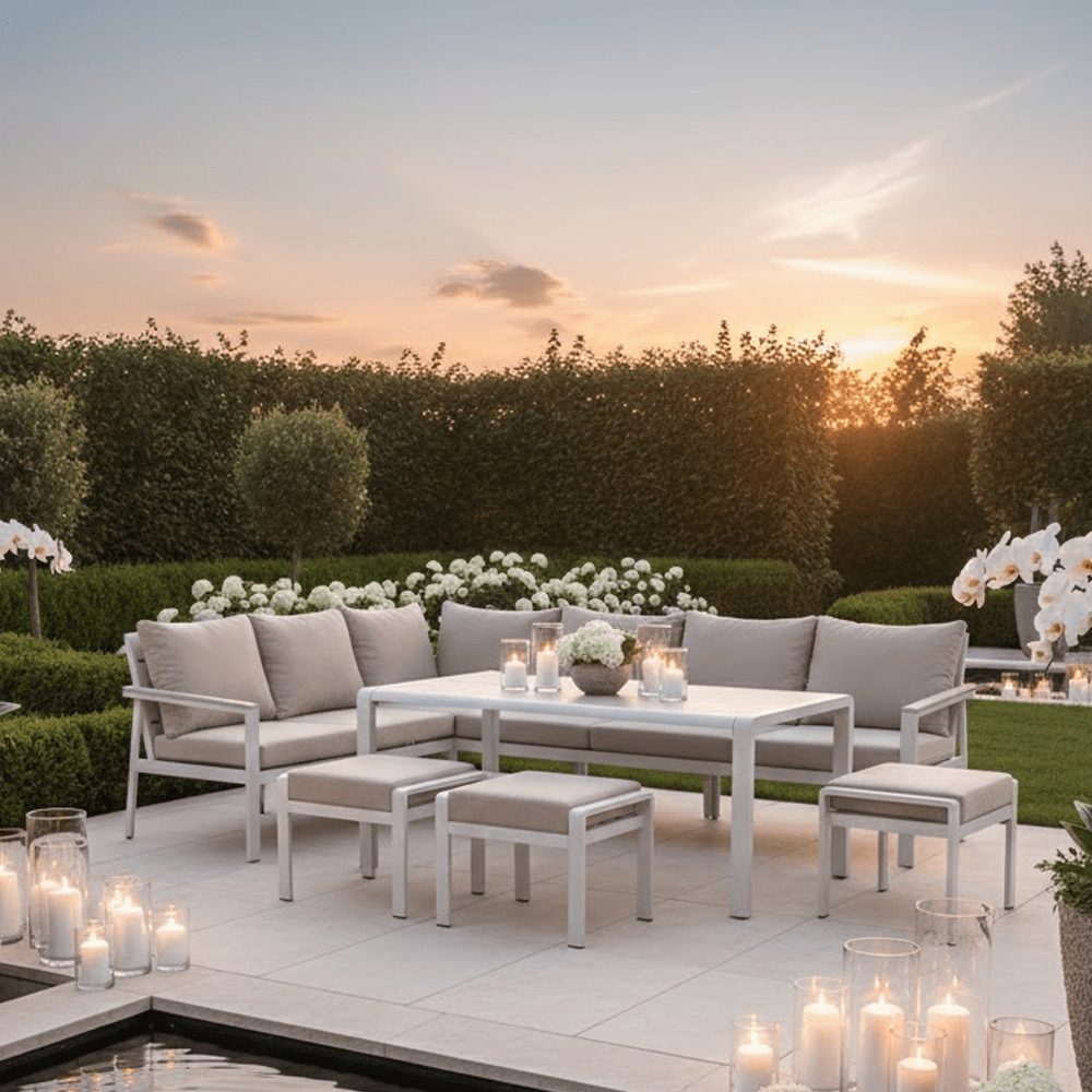 Hawaii Cream & Taupe 5 Piece Outdoor Corner Dining Set Outdoor