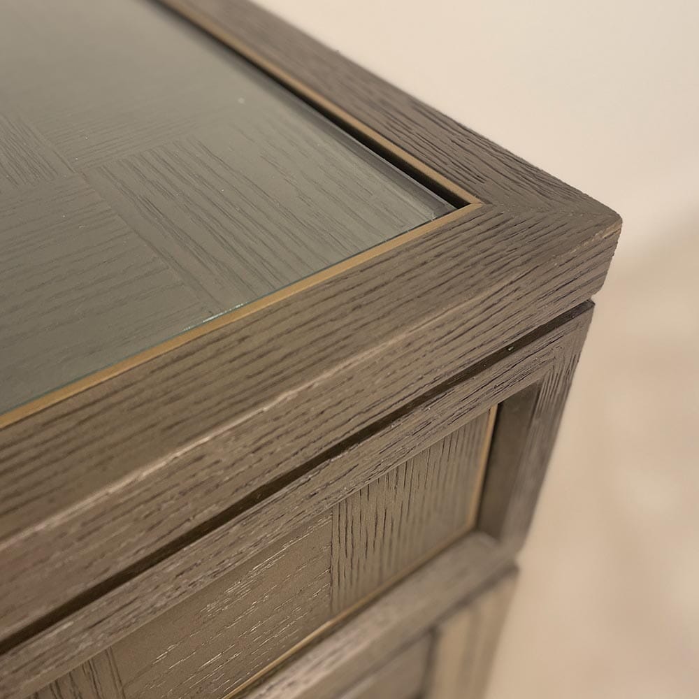 Haye 2 Drawer Chestnut & Gold Dressing Table with Glass Top Furniture