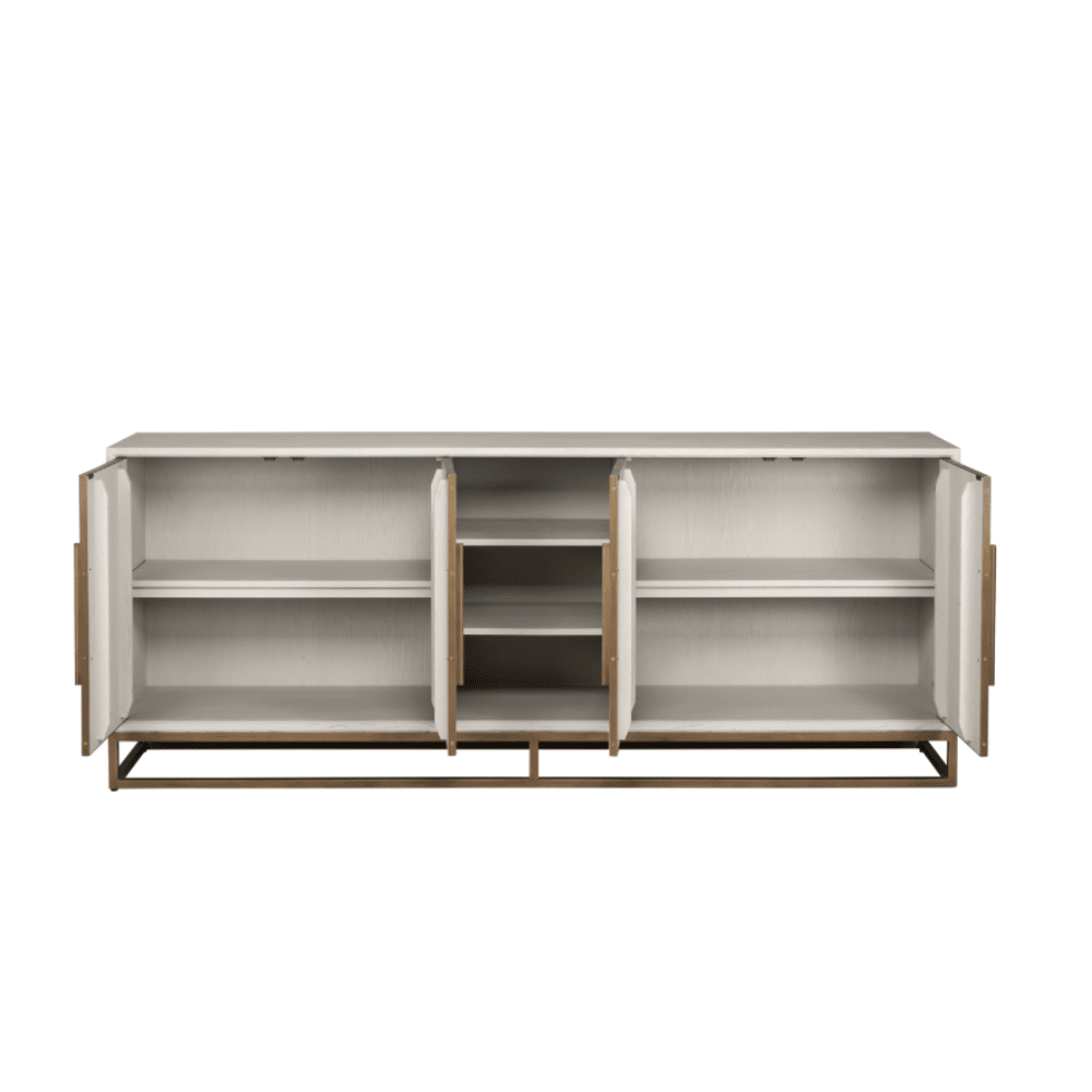 Helena Luxury Cream Oak Veneer 4 Door Sideboard with Brass Detailing Furniture