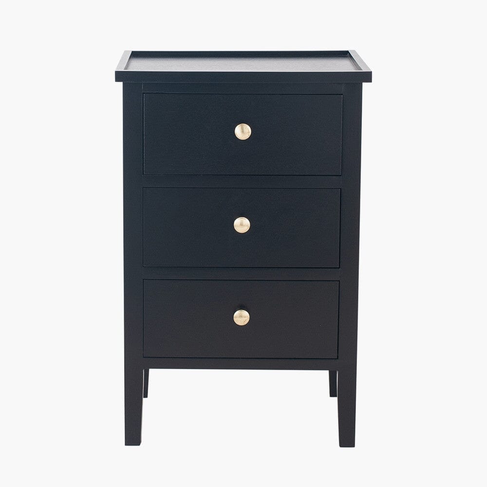 Henrik Black 3 Drawer Bedside Table with Gold Handles Furniture