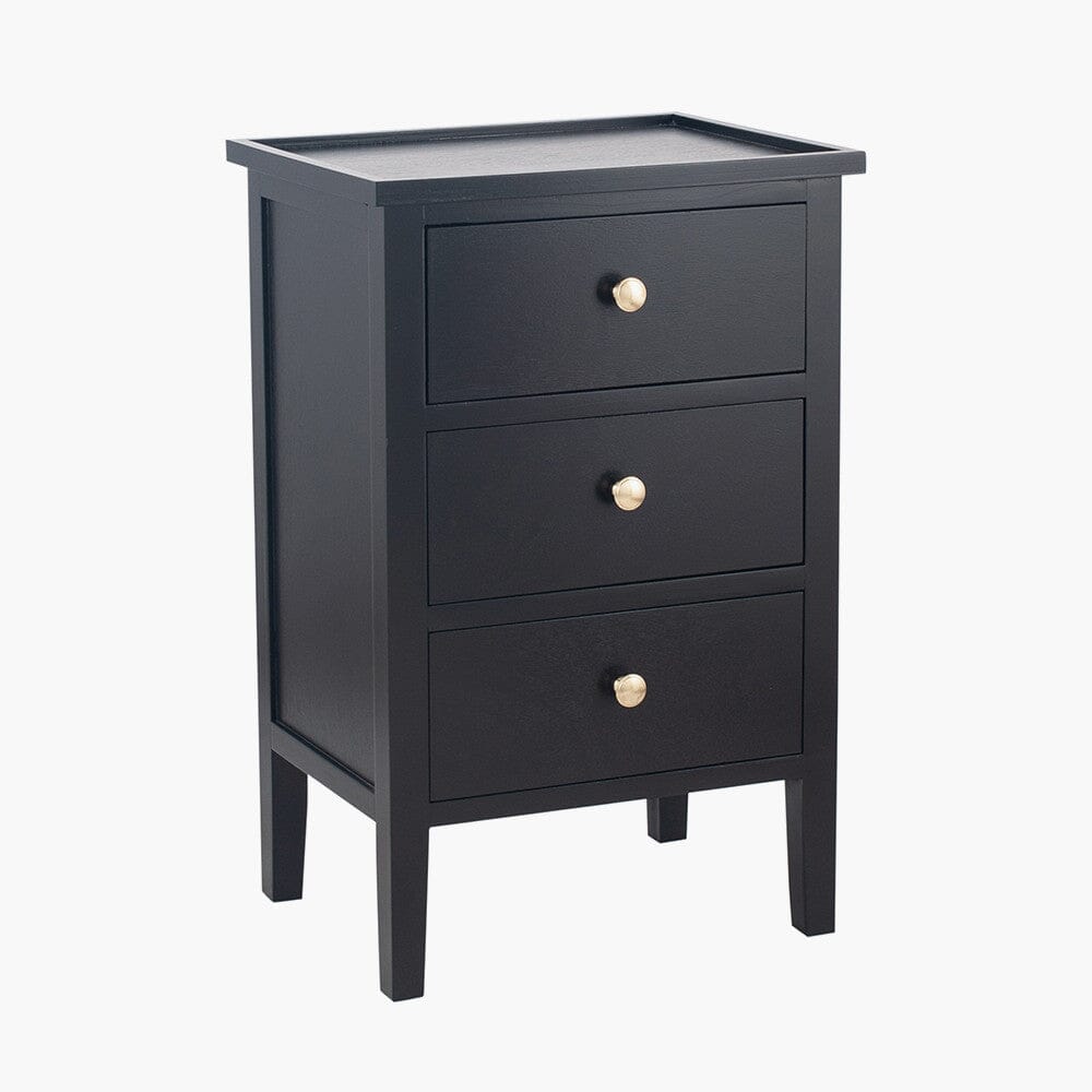 Henrik Black 3 Drawer Bedside Table with Gold Handles Furniture