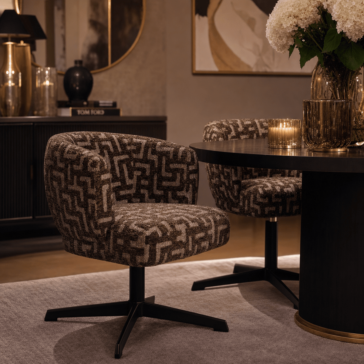Herman Brown Patterned Swivel Dining Chair Furniture