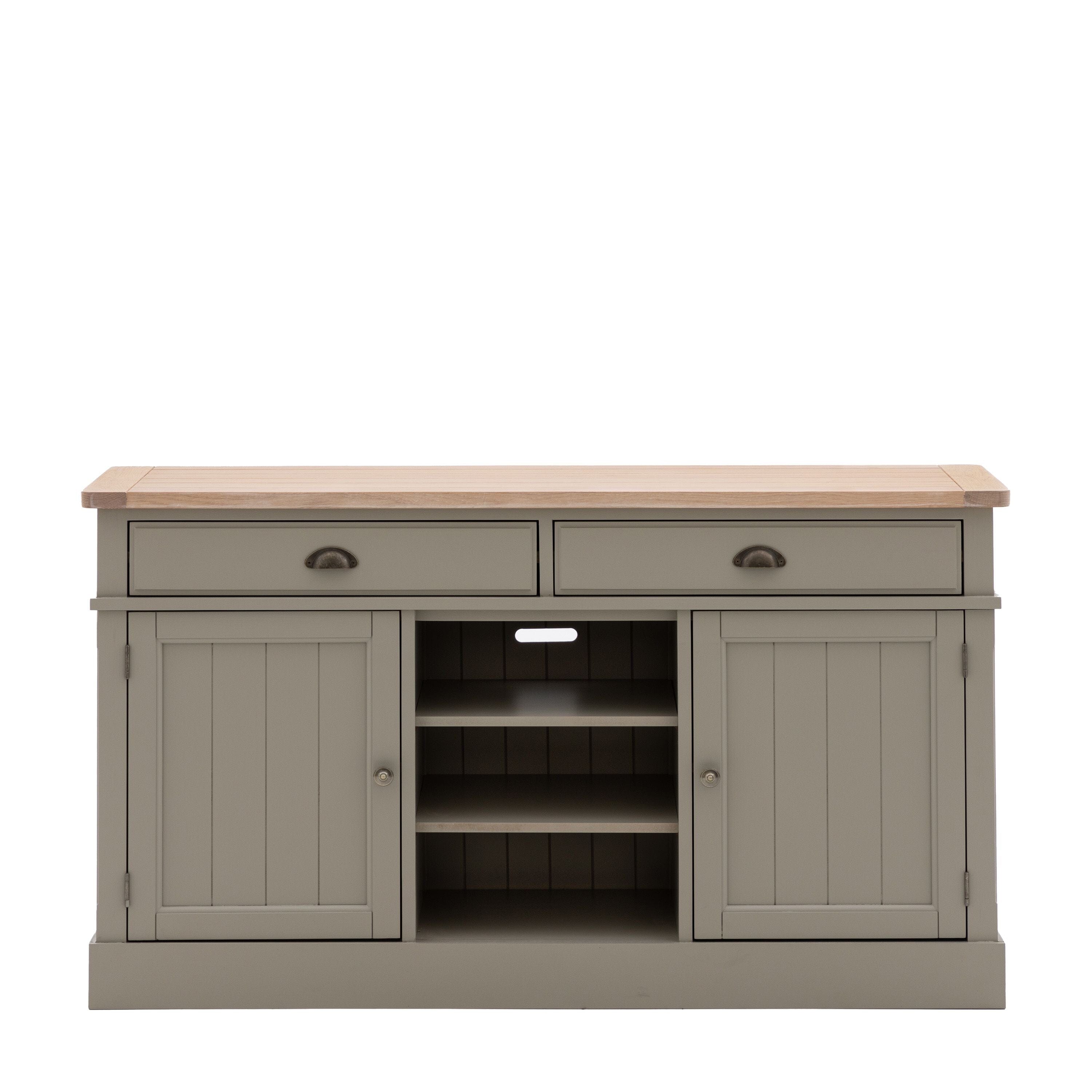 Highclere Sage Green Painted 2 Door 2 Drawer Sideboard with Oak Top Furniture