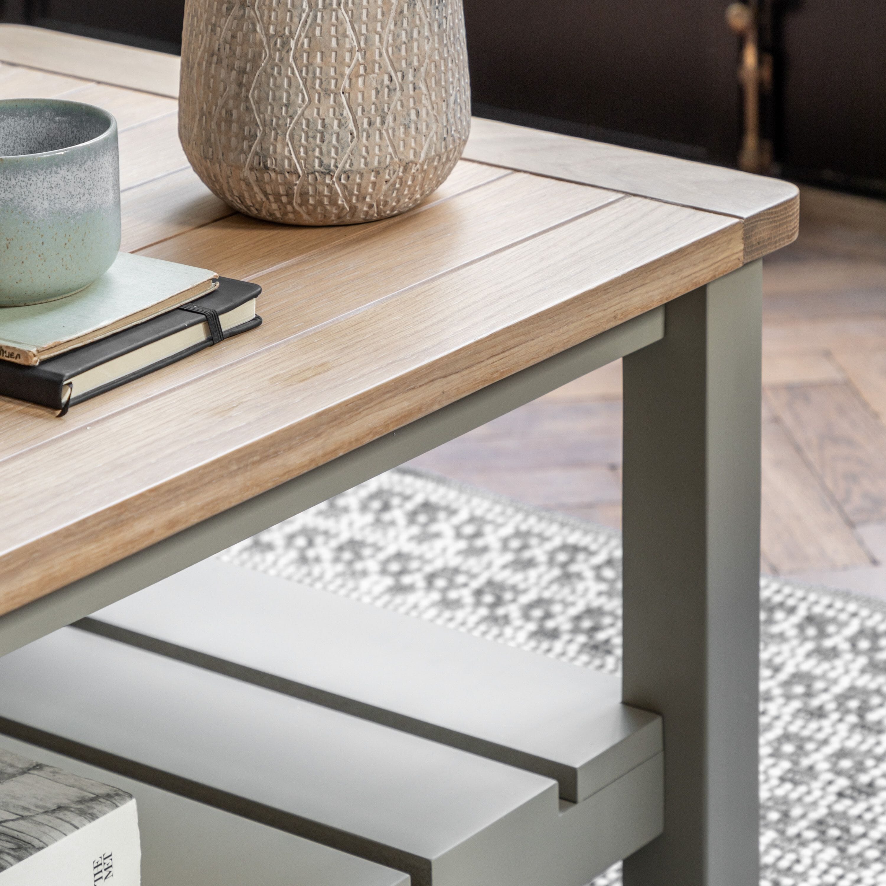 Highclere Sage Green Painted Coffee Table with Oak Top Furniture