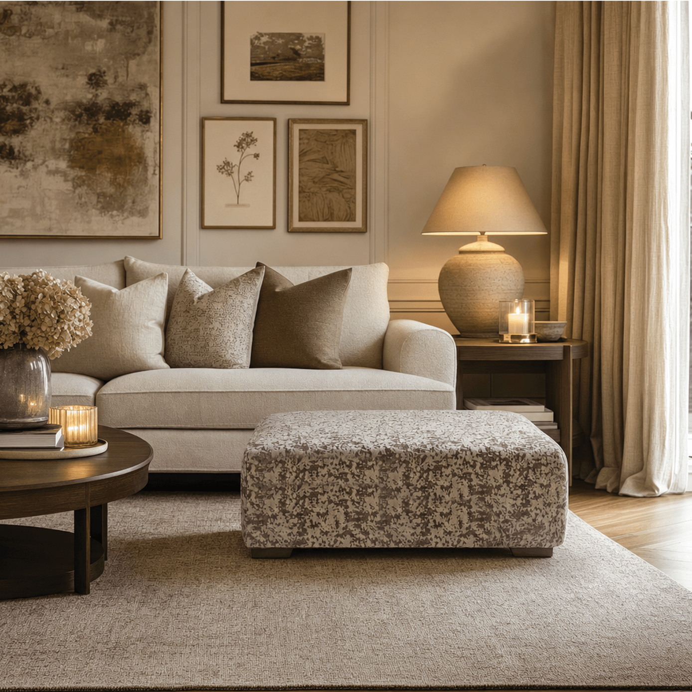 Hoxton Greige Patterned Footstool Sofa