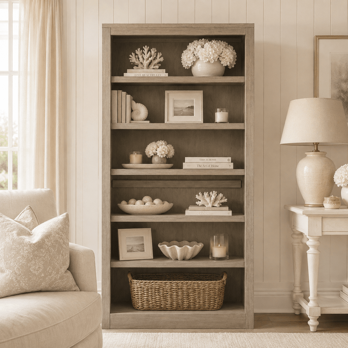 Hudson Greige Wooden Shelving Unit / Bookcase Furniture