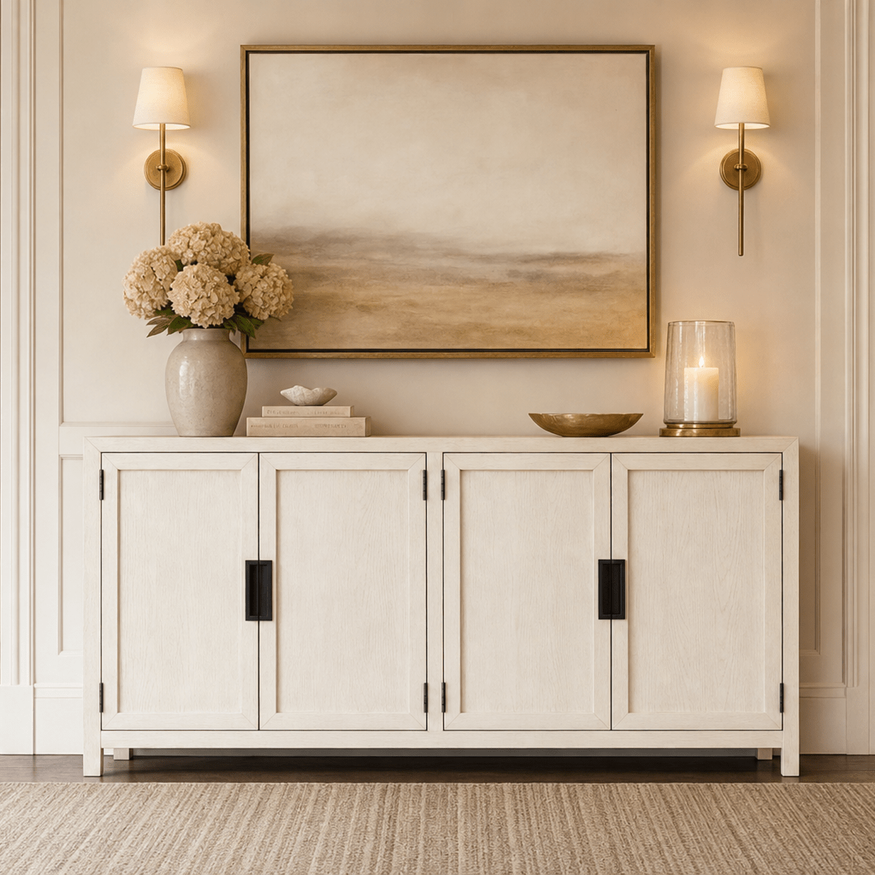 Hudson White Washed Wood 4 Door Sideboard Furniture