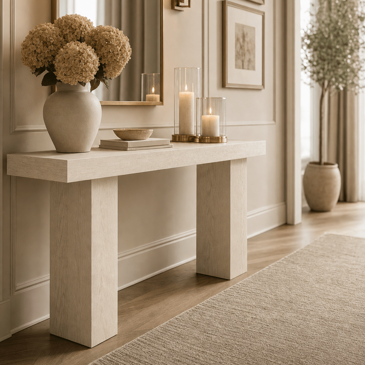 Hudson White Washed Wood Console Table Furniture