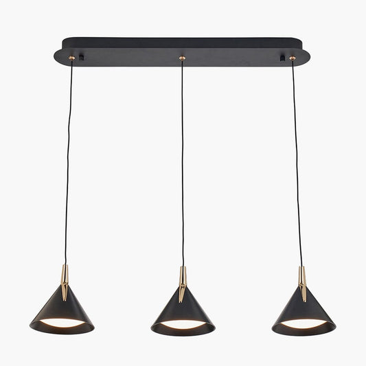 Imogen Matt Black & Gold 3 Drop Linear Pendant Ceiling Light Lighting