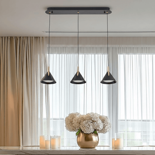 Imogen Matt Black & Gold 3 Drop Linear Pendant Ceiling Light Lighting