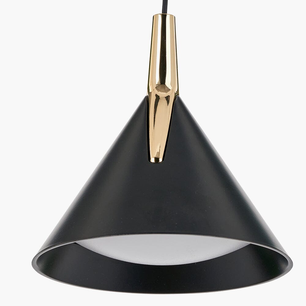 Imogen Matt Black & Gold 3 Drop Linear Pendant Ceiling Light Lighting