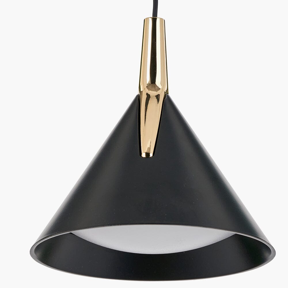 Imogen Matt Black & Gold 3 Drop Round Pendant Ceiling Light Lighting