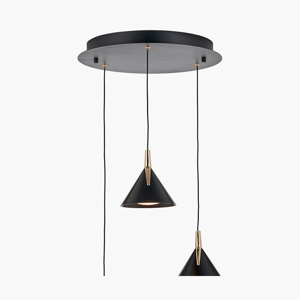 Imogen Matt Black & Gold 3 Drop Round Pendant Ceiling Light Lighting