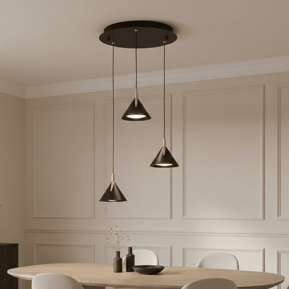 Imogen Matt Black & Gold 3 Drop Round Pendant Ceiling Light Lighting