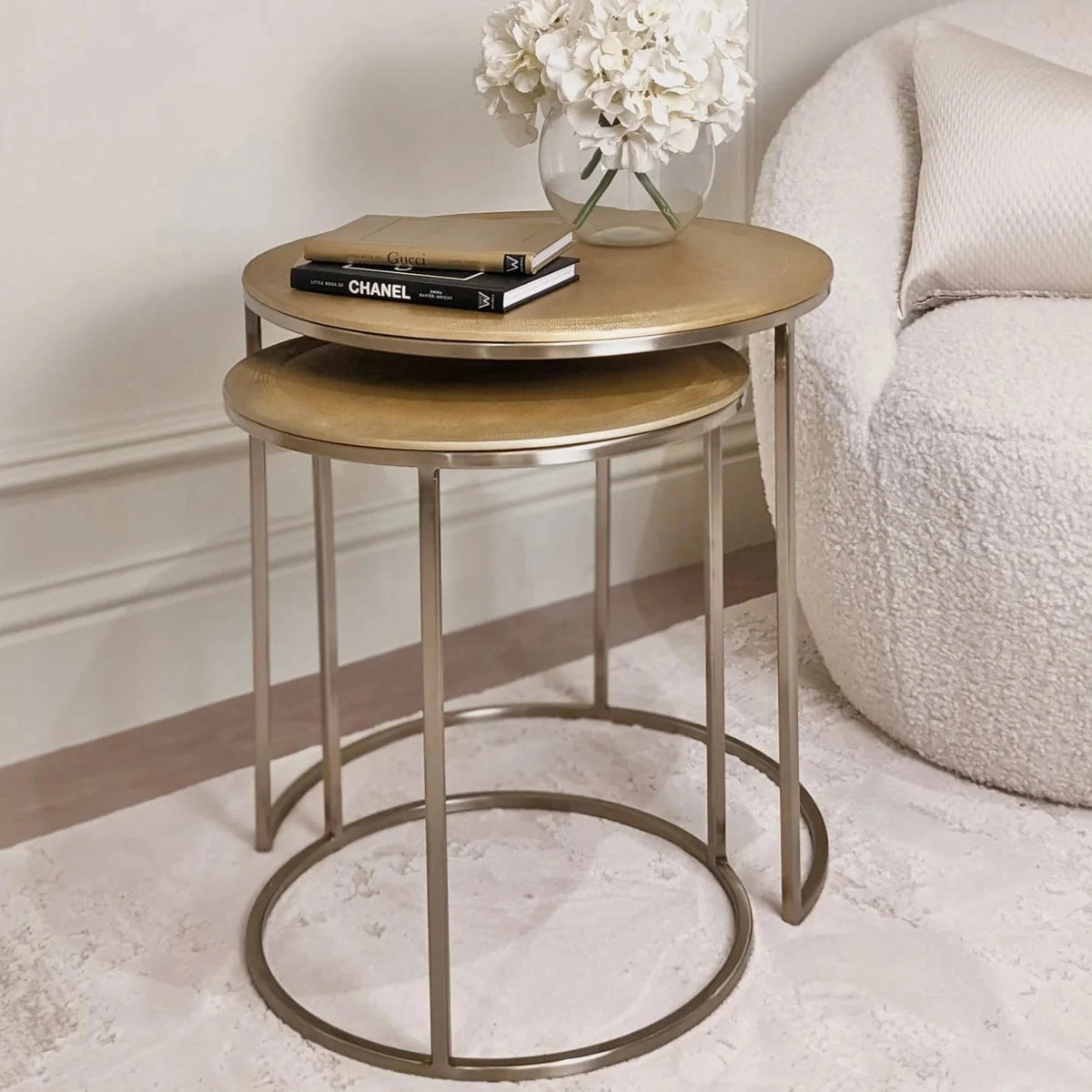 In Stock - Adele Light Gold Round Nested Metal Side Tables - Set of 2 Furniture