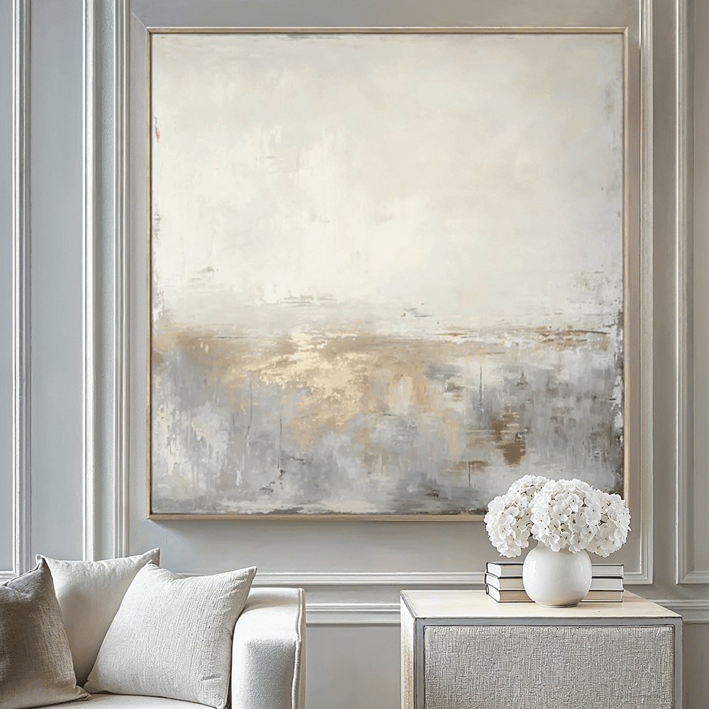 In Stock - Adele Neutral & Gold Metallic Framed Canvas Wall Art