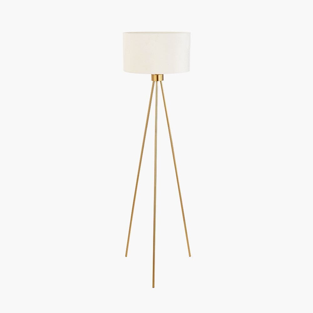 In Stock - Akira Gold Tripod Floor Lamp with Ivory Shade Lighting
