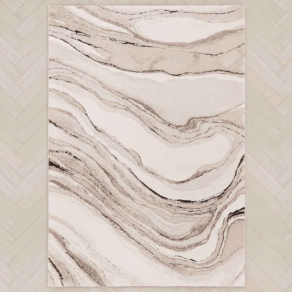 In Stock - Casoria Cream & Beige Marble Effect Rug - 160x230cm Textiles