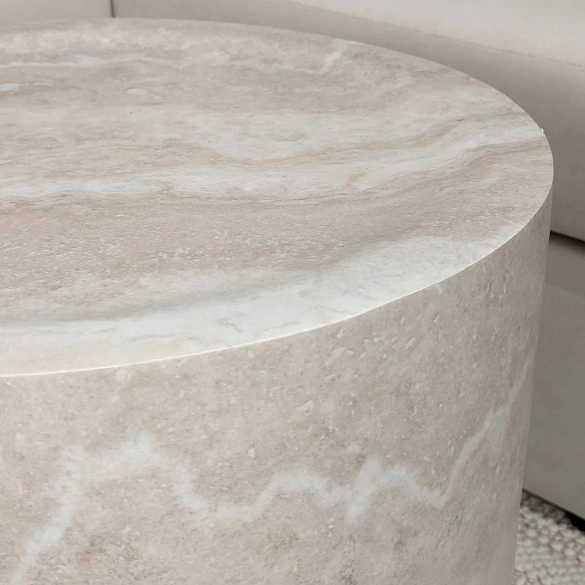 In Stock - Celeste Round Neutral Marble Effect Coffee Table Furniture