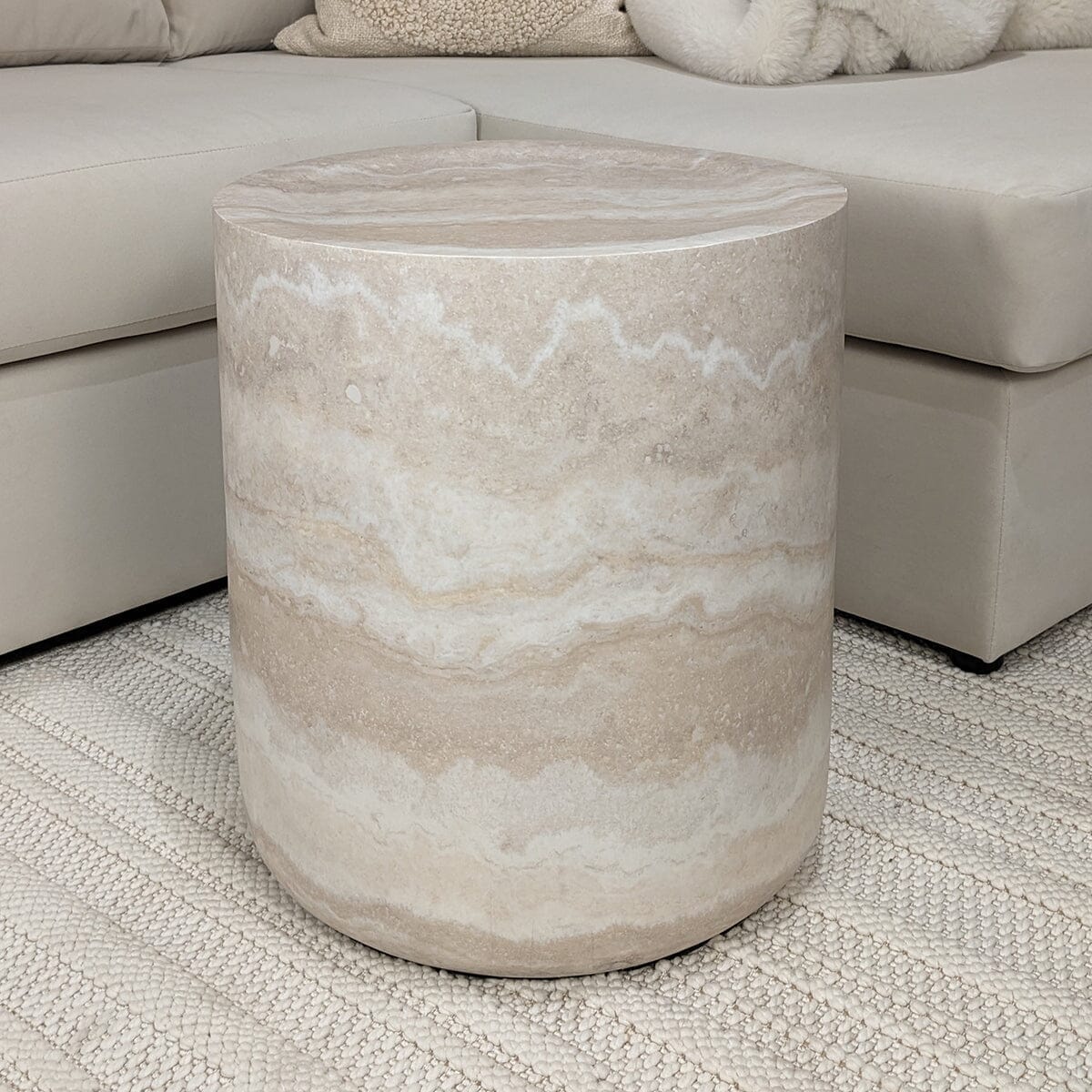 In Stock - Celeste Round Neutral Marble Effect Side Table Furniture