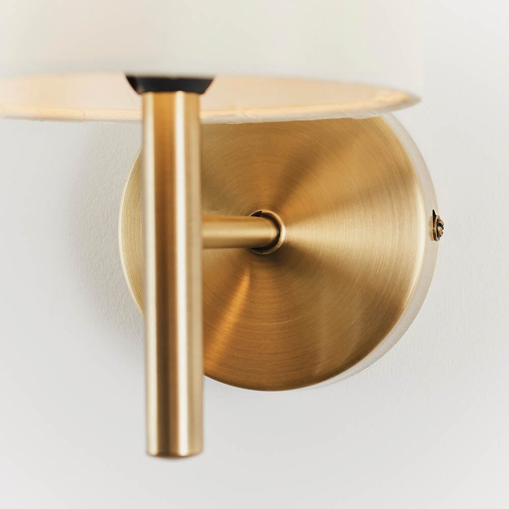 In Stock - Hadleigh Gold Wall Light with Cream Faux Silk Shade