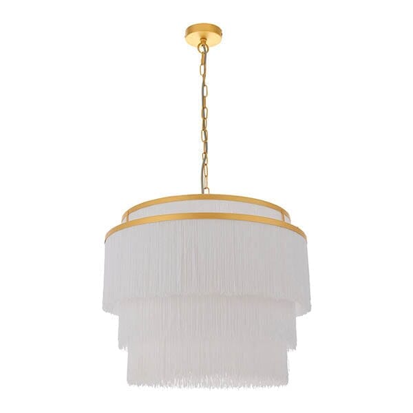 In Stock - Jessamine Gold & White Fringed Pendant Ceiling Light Lighting