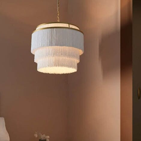 In Stock - Jessamine Gold & White Fringed Pendant Ceiling Light Lighting