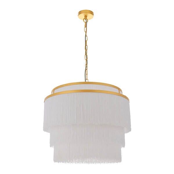 In Stock - Jessamine Gold & White Fringed Pendant Ceiling Light Lighting