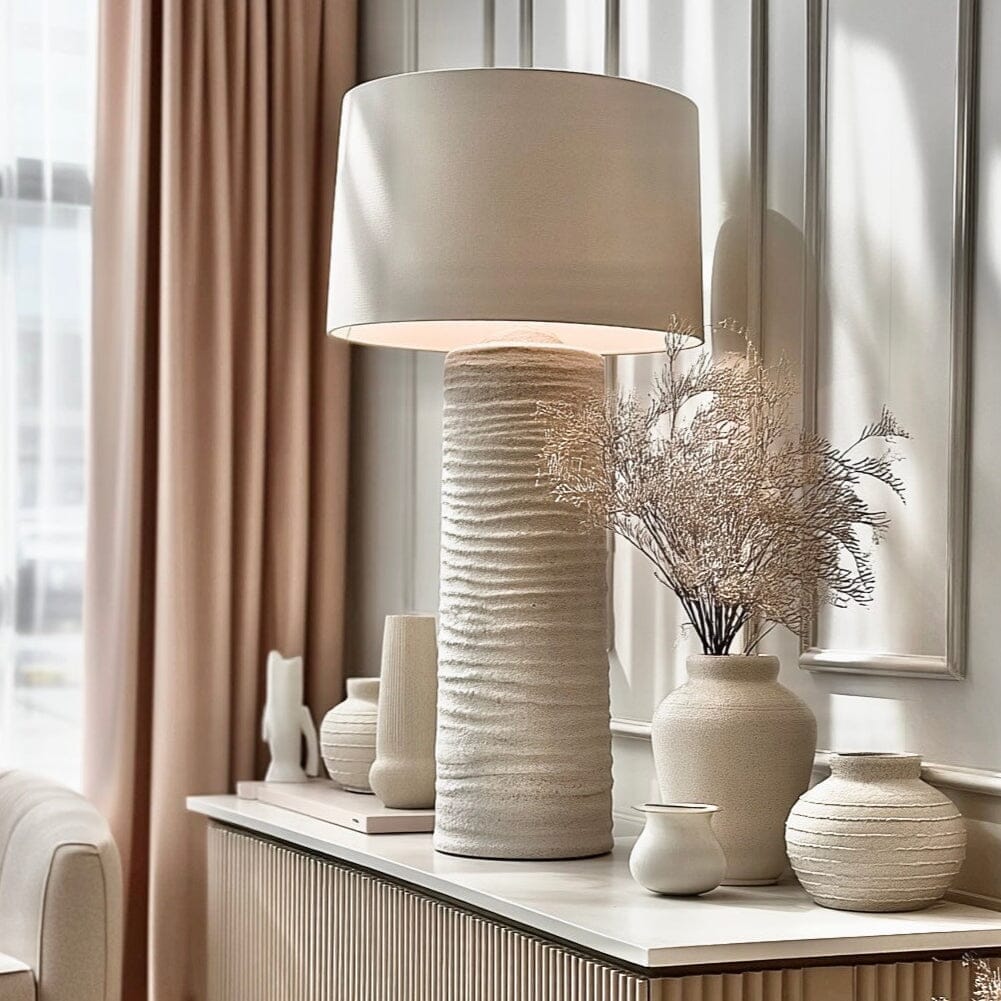 In Stock - Kanoa XL Textured Ceramic Neutral Table Lamp Lighting